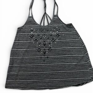 Striped Black and Gray Women's Studded Top